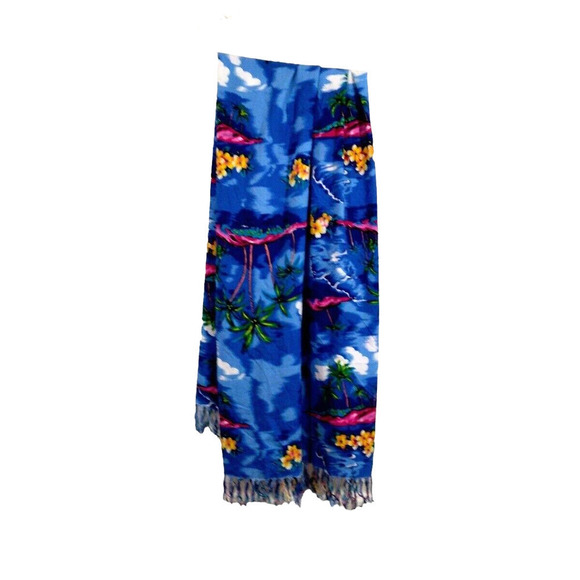 KOKO KNOT Multicolor Summer Beach Wrap Coverup With Fringe Floral Palm Tree - Picture 1 of 8